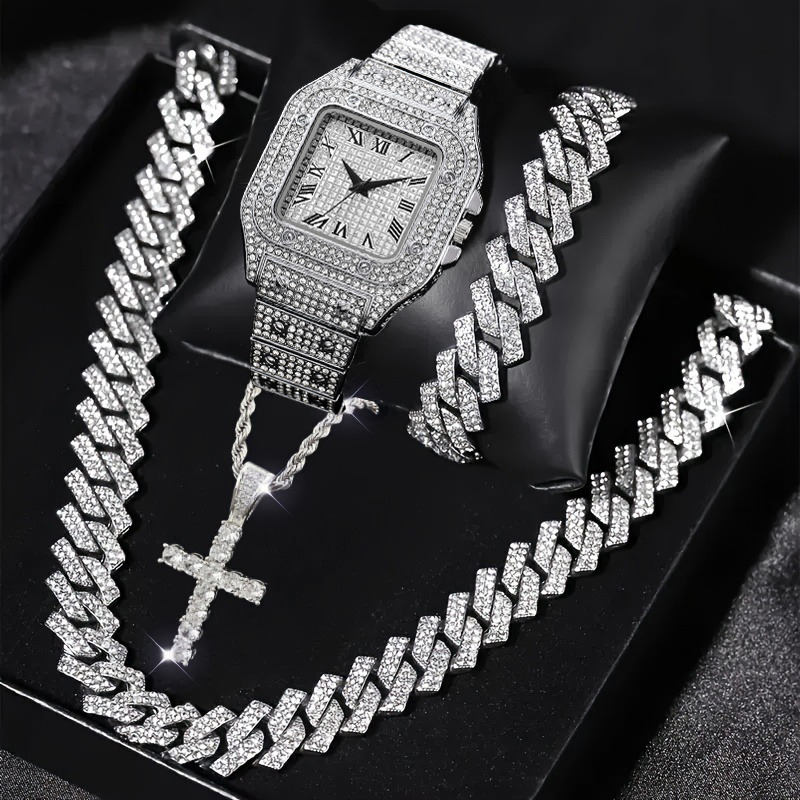 4PCS Fashion Iced Out Square M - Luxury Watch Iceberg ulasan dan harga